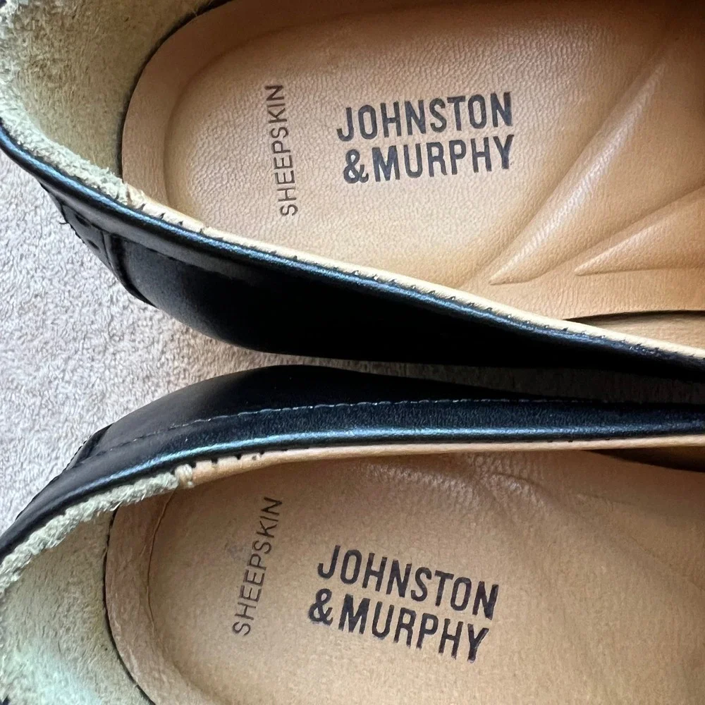 Johnston & Murphy McClain‎ Men 9.5 M Black Leather Bit Loafer Shoes Apron Toe